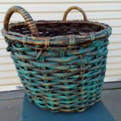 TURQUOISE Basket - Wooden Wood Flower Shabby Chic Pot Garden Laundry Storage Handle Woven Wicker Style? 