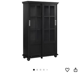 Bookcase with Sliding Glass Doors, Black