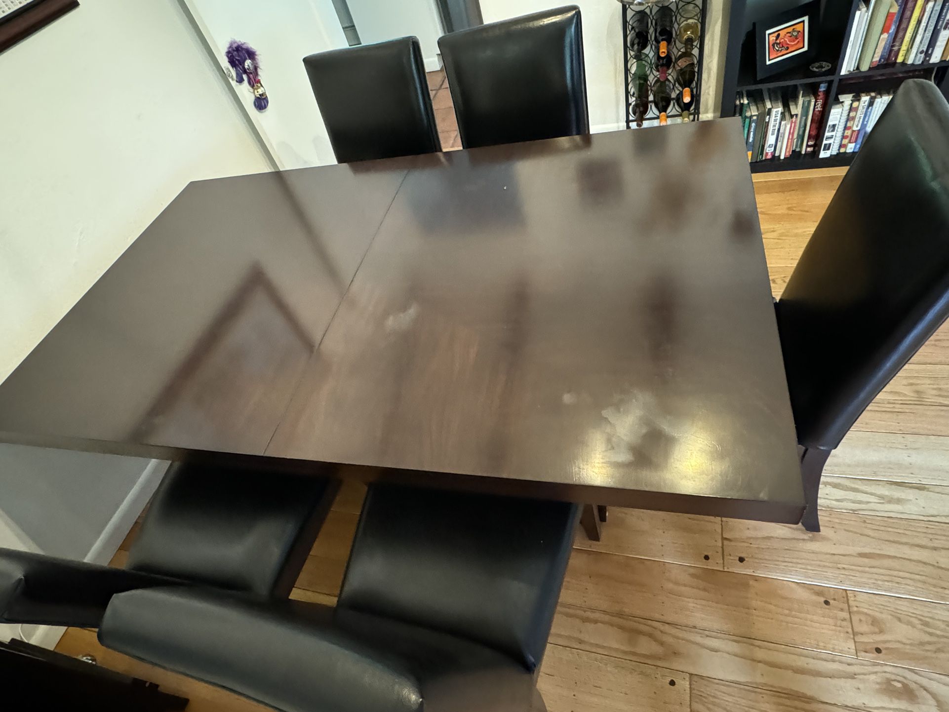 Wood Table With 5 Leather Chairs