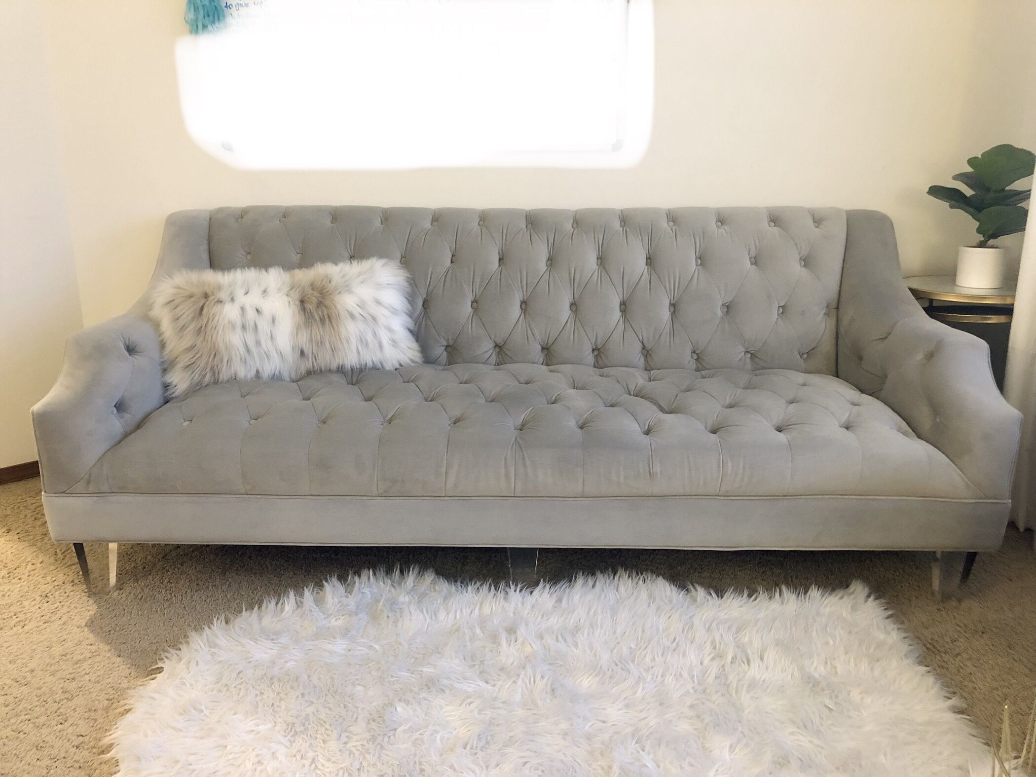 MOVING SALE- Performance Velvet Tufted Grey Bella Dove Z Gallerie Designer Sofa!