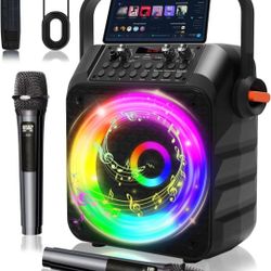 Karaoke Machine, Portable Karaoke System with 2 Wireless Rechargeable Microphones, 60W PA Speaker 6.5" Subwoofer, TWS, AUX, USB, TF, REC, TV, 7 Colour