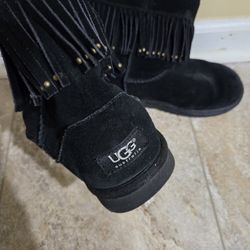 UGG BLACK LEATHER FRINGE STYLE ANKLE BOOTS SZ 6