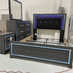 New LED Queen Bed frame with dresser and mirror and 1 nightstand with wireless charger 🚚 we can deliver 🚚
