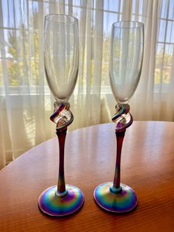 Blown glass champagne flutes