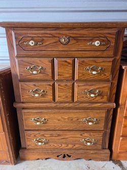 Vintage 5-Drawer Wood Dresser Tall Chest of Drawers