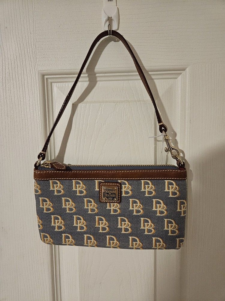 Dooney & Bourke Monogram Blue/Gray & Tan Convertible Bag