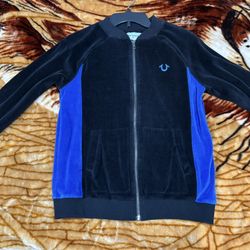 True Religion Black Blue Velour Track Jacket M