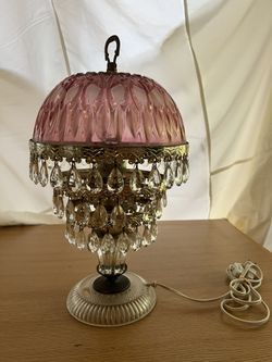 Vintage MICHELOTTI PINK CRANBERRY Glass Lamp 3 Tiers of Prisms 16.25" Tall Made In Holland