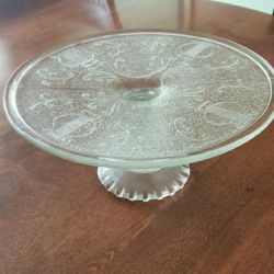 Vtg Jeanette Glass Cake/Pastry Stand- Harp Pattern