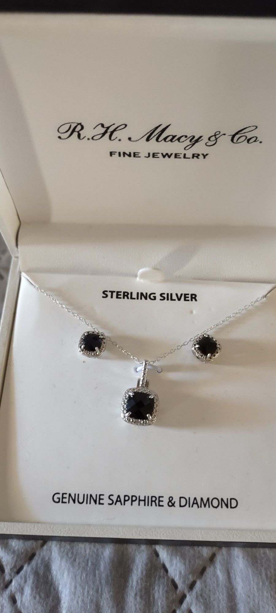 Macy's Diamond Sapphire Necklace Earrings Set