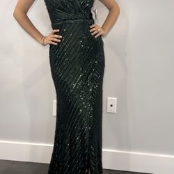 Emerald Green Ruched Sequin event Dress