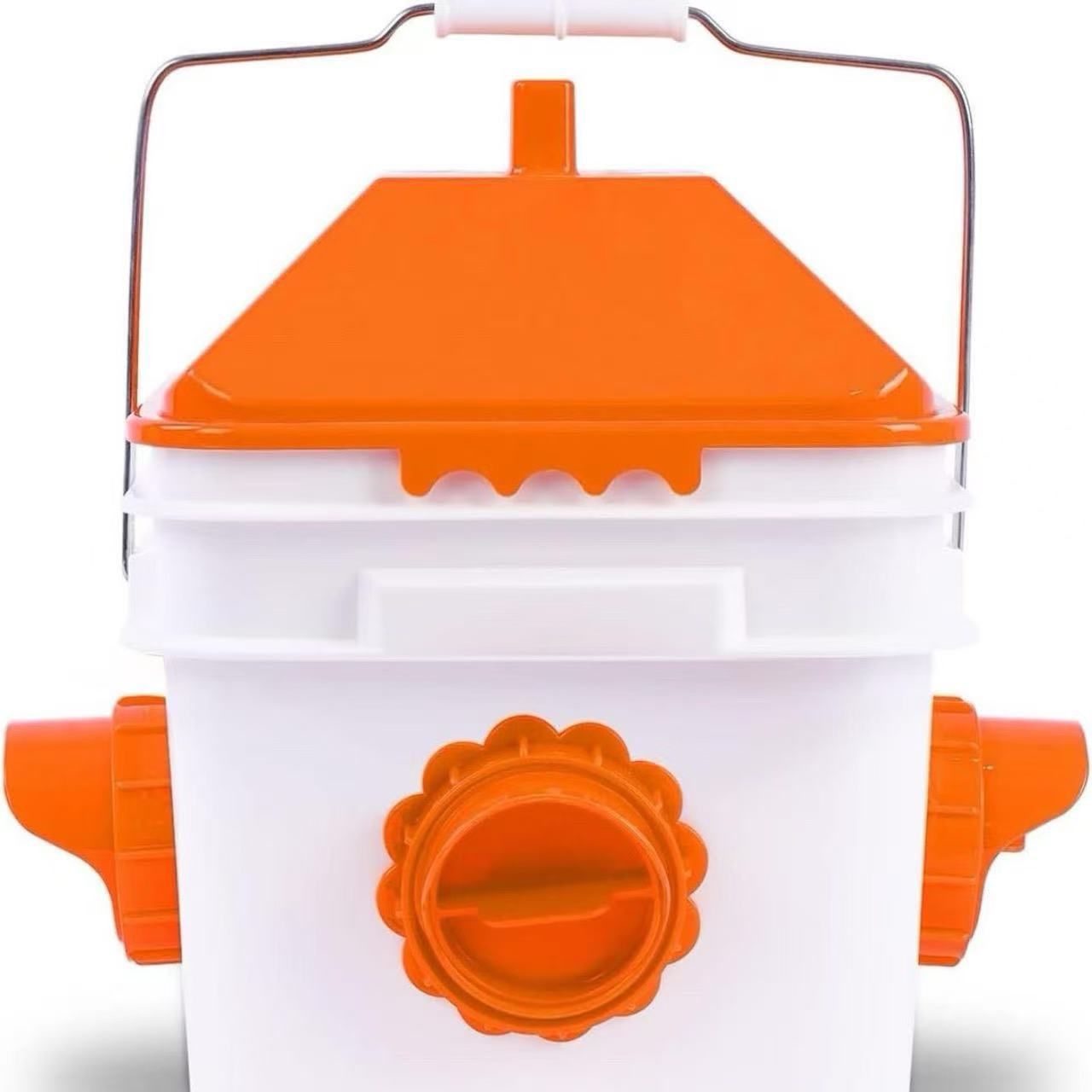 10 Pounds Chicken Feeder with 4 Ports, Rainproof Poultry Feeder for Up to 10 Adult Chickens or 15 Chicks(Orange