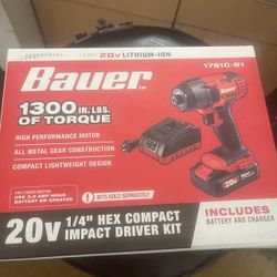 Bauer Impact Driver Drill 20v Battery And Charger Included New In Box