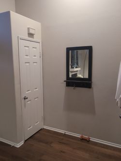 Black Wood Mirror With Shelf And 2 Hooks 21" x 32", Great For Front Foyer 