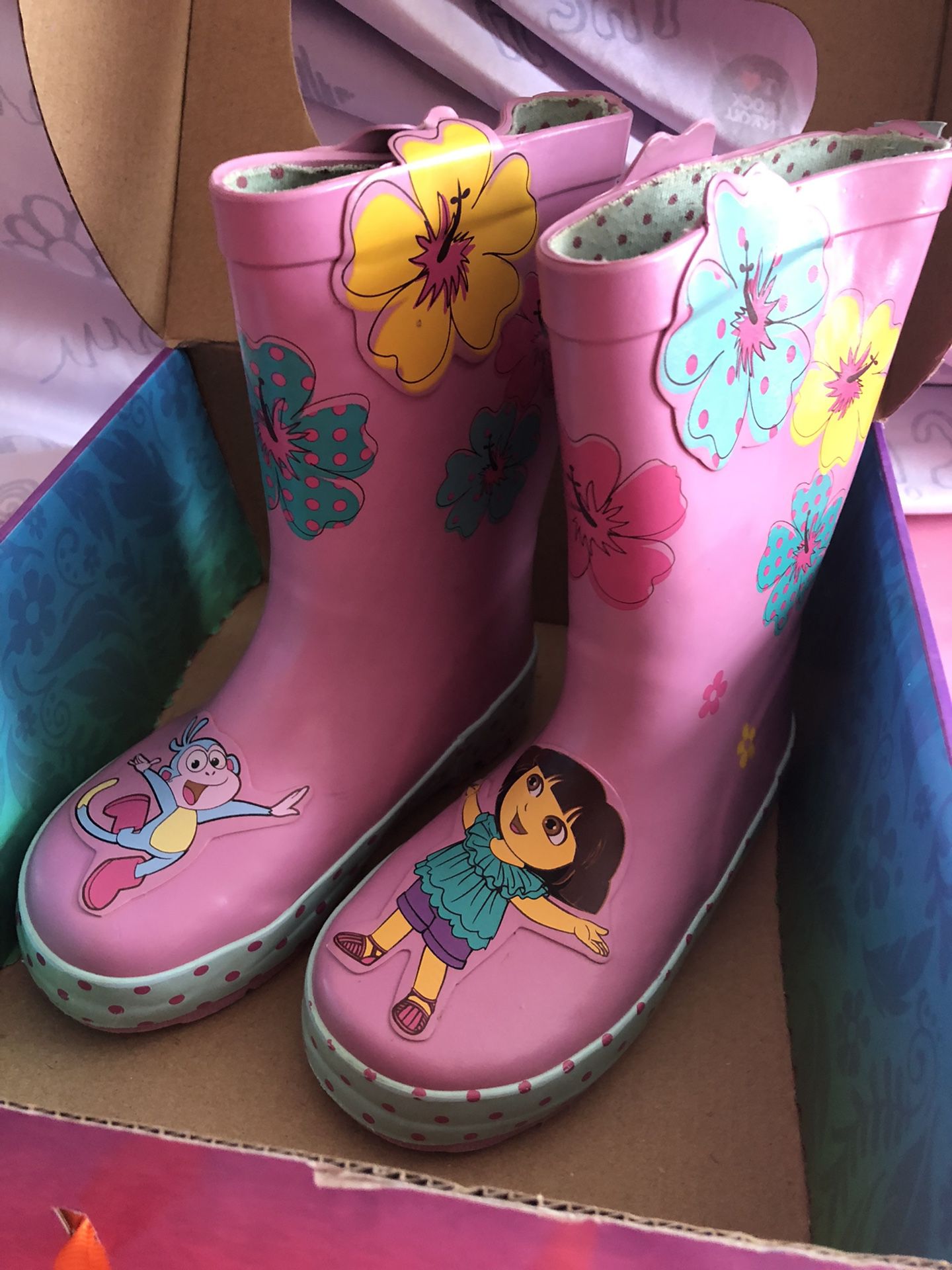  Little Girls' Dora Rain Boots, Pink, Size 9