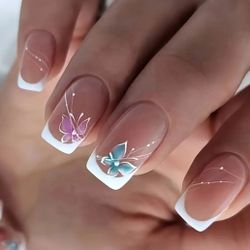 24-Pcs. Medium Square Floral Butterfly Design Press-On Nails