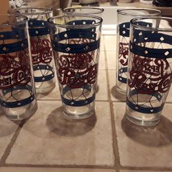 Six Vintage Stained Glass Pepsi Cups