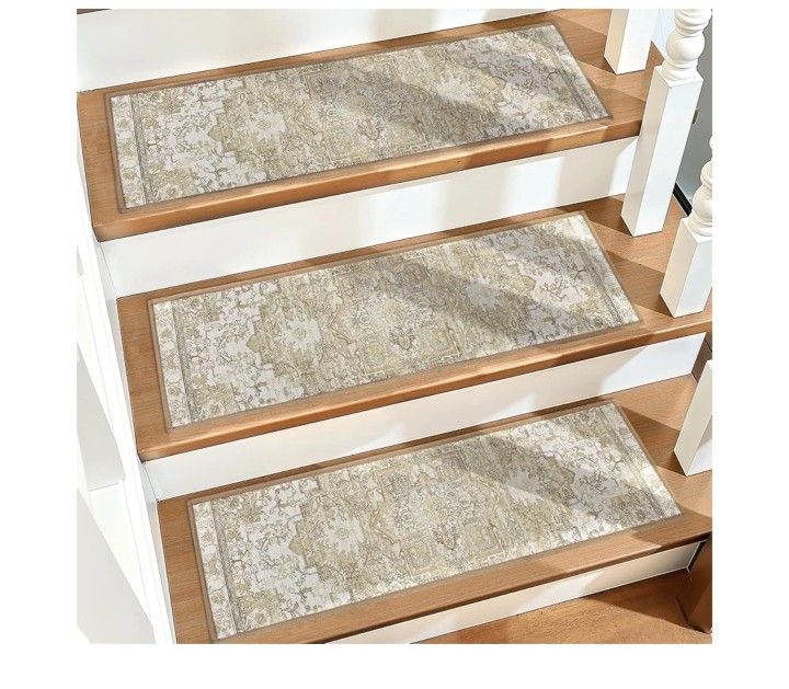 Carpet Stair Treads Non Slip for Wooden Steps 15PCS, 8" X 30" Stair Runners Mats Indoor, Stain Resistant Staircase Step Treads Stair Rugs with TPR Sel