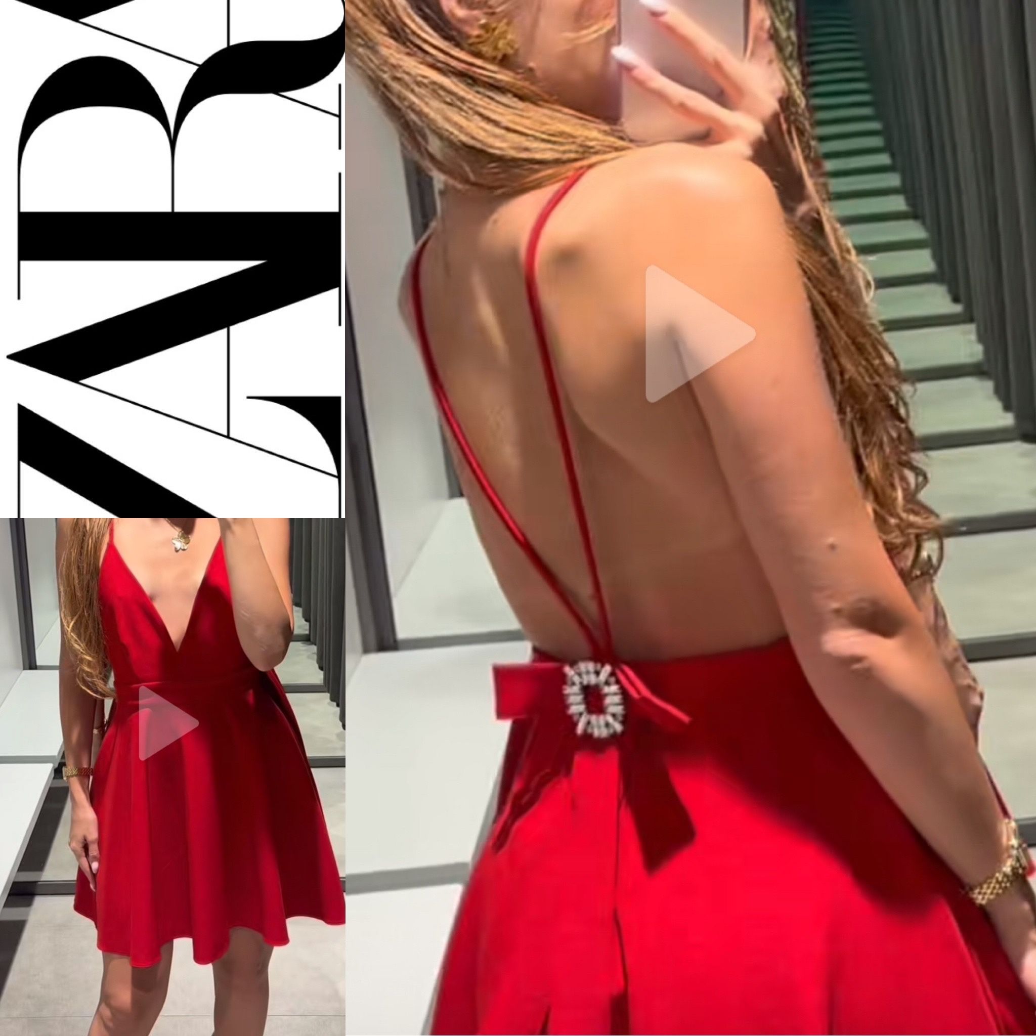 ZARA NWT blogger’s favorite RED V-neck BACK JEWEL appliqué BOW MINI DRESS