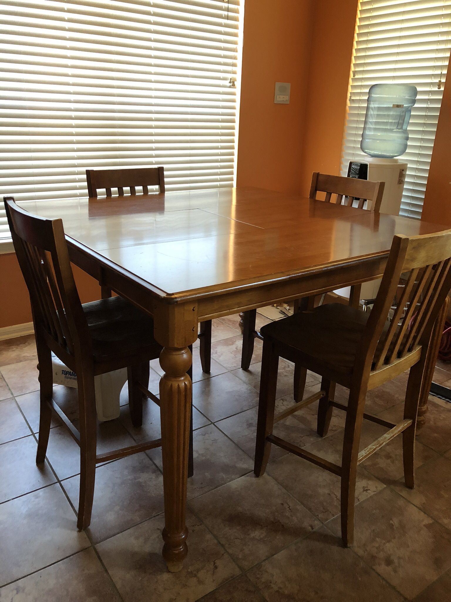 Solid Wood And Very Sturdy Tall Dinner Table With Four Chair