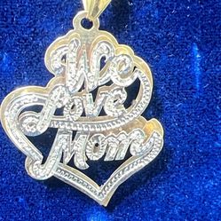 "We Love Mom" Two Tone Gold Heart Pendant Necklace - Women Jewelry