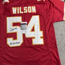 Damien Wilson Signed Autograph Custom Jersey With SB 54 Inscription - JSA COA - KC Chiefs
