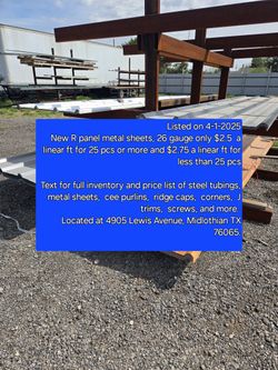 Metal Sheets, Steel Tubing, Cee Purlins Very Cheap