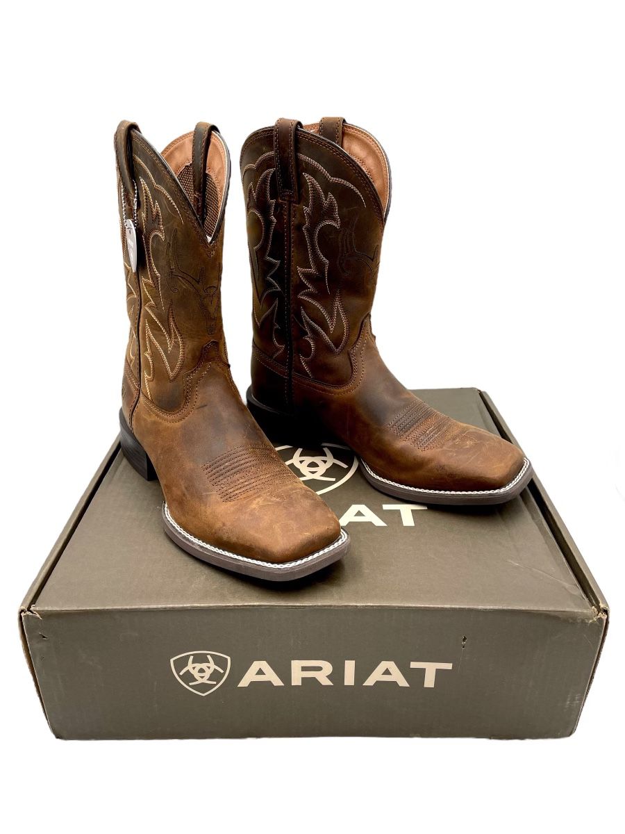 Ariat Mens Size 12 Sport Outdoor Brown Leather Western Boots Deer Skull 10038330
