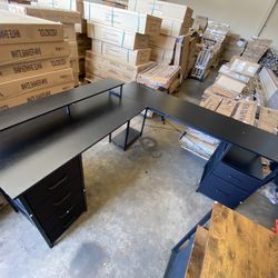 AODK 66" L Shaped Computer Desk, 113“ Reversible Home Office Desk with File Cabinet & 4 Fabric Drawer