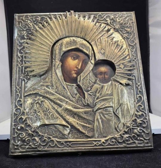 19TH. CENTURY RUSSIAN ORTHODOX ICON 12".5x14"1/4