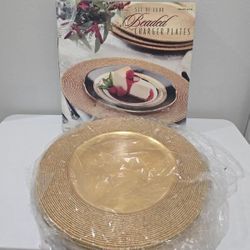 Set Of 4 Beaded Charger Plates 13"