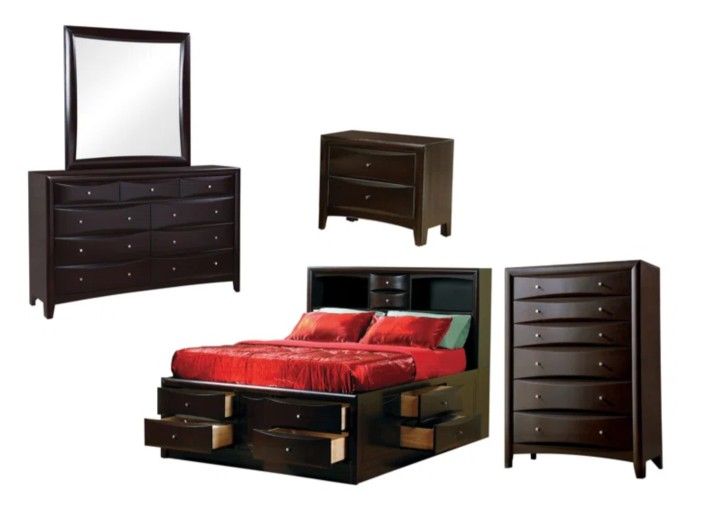 LIKE NEW!! 7pc Queen Cappuccino Captain Bedroom Set. Wayfair by CDecor Home Furnishings-
MAKE OFFER!