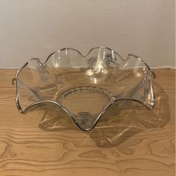 Glass, Sterling, Silver, Overlay, Serving Bar Ruffled Edge 13“ X 4“ B31 