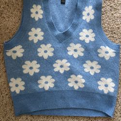 Blue Floral Sweater Vest (Size M)