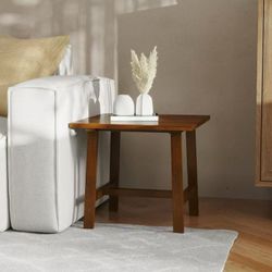 Solid Wood Farmhouse End Table, Trestle Style Accent Table in Walnut，$60