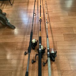 FISHING SURF Three Poles 6'4 /9'/10' With Shakespeare Reels for