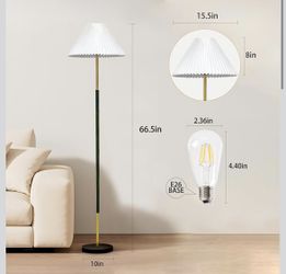 🆕 in 📦 66''Floor Lamp,9W Edison LED Bulb Included,Nordic Style Standing Lamp with Foot Switch&Pleated Shade,Tall Floor Lamp Reading