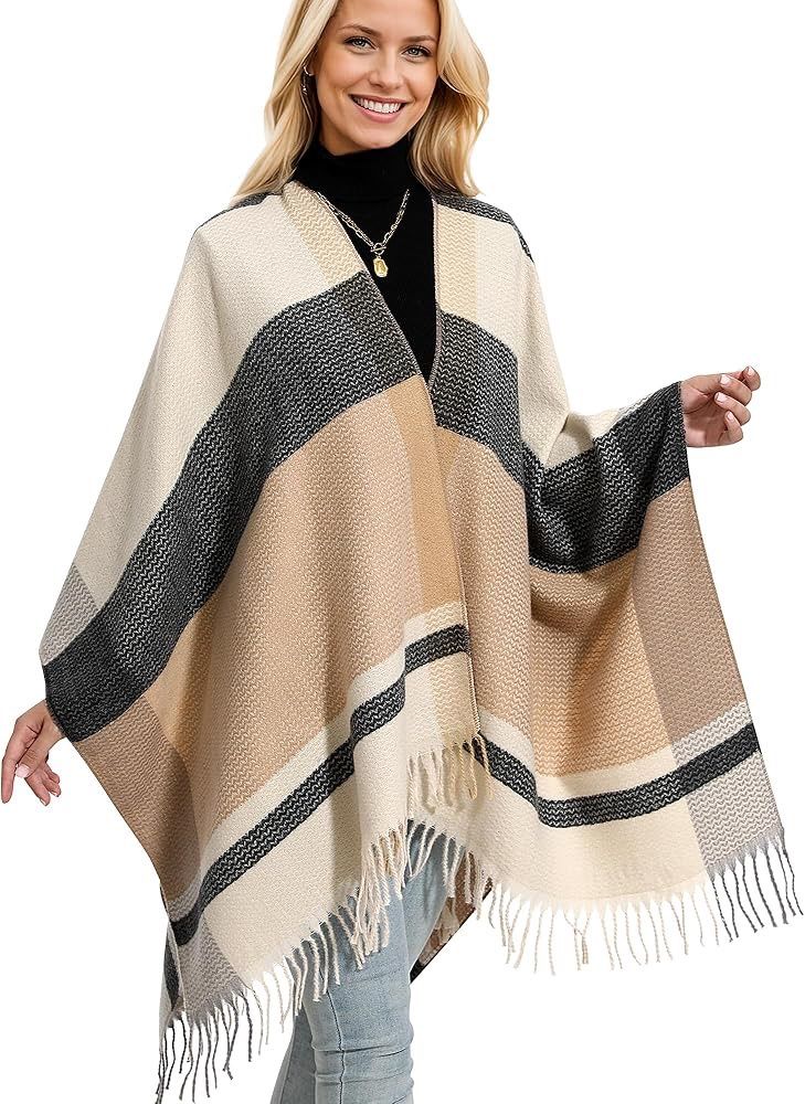 Shawl Wraps Gifts for Women,Warm Poncho Sweater,Tassels Open Front capes, Travel Christmas Gifts for Winter Fall
