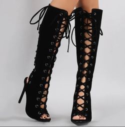 Shoe Republic LA Corset Lace Up Knee High Heel 9