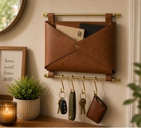 Entryway Organizer Faux Leather and Gold