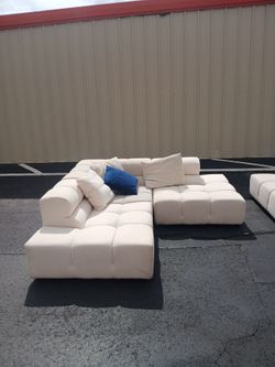 Mario Capasa Amora 86 inch Tufted white sofa couch l shape corner