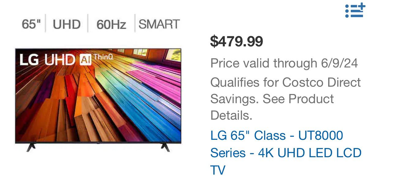 Brand New LG 65” USG Smart TV