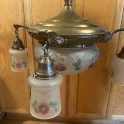 Beautiful ANTIQUE Circa 1(contact info removed) Art Nouveau Frosted & Painted Glass Chandelier