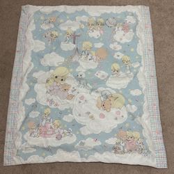 Vintage Precious Moments Angels in the Clouds Baby Quilt Blanket