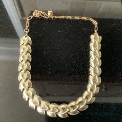 Vtg Signed Star Gold Tone Panel Link Tulips Choker Necklace