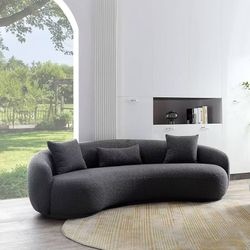 Modern Curved Living Room Sofa, 4-Seat Boucle Fabric Couch for Bedroom, Office, Apartment, Grey，$650