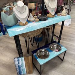 Beach Pour Resin Console Table available at Do Over Decor in Jensen Beach 