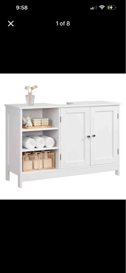 White Bathroom Storage Cabinet with Open Shelves