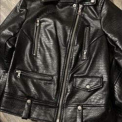 GUESS Embossed Croc Faux-Leather Moto Jacket Size XS