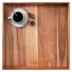 Large Ottoman Tray for Living Room, 20" Extra Large Wooden Tray for Ottoman Square Big Acacia Serving Trays with Handles for Coffee Table, Breakfast, 